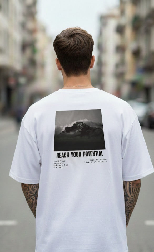 REACH YOUR POTENTIAL PRINTED COTTON ROUND NECK OVERSIZE T-SHIRTS BACK