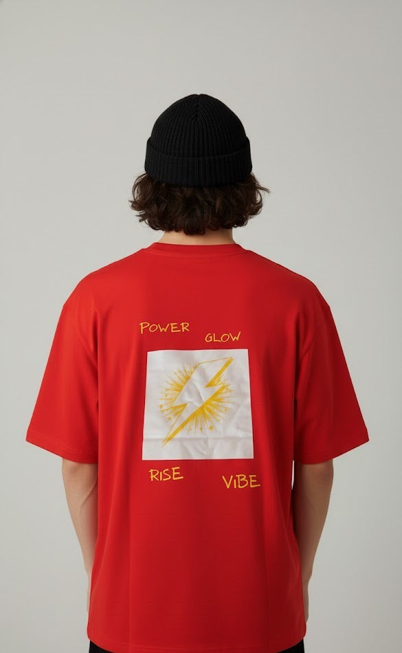 POWER GLOW RISE VIBE PRINTED COTTON ROUND NECK OVERSIZE T-SHIRTS BACK