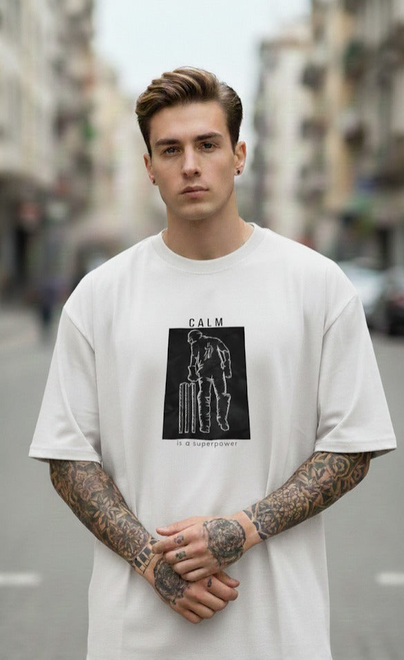 CALM PRINTED COTTON ROUND NECK OVERSIZE T-SHIRTS