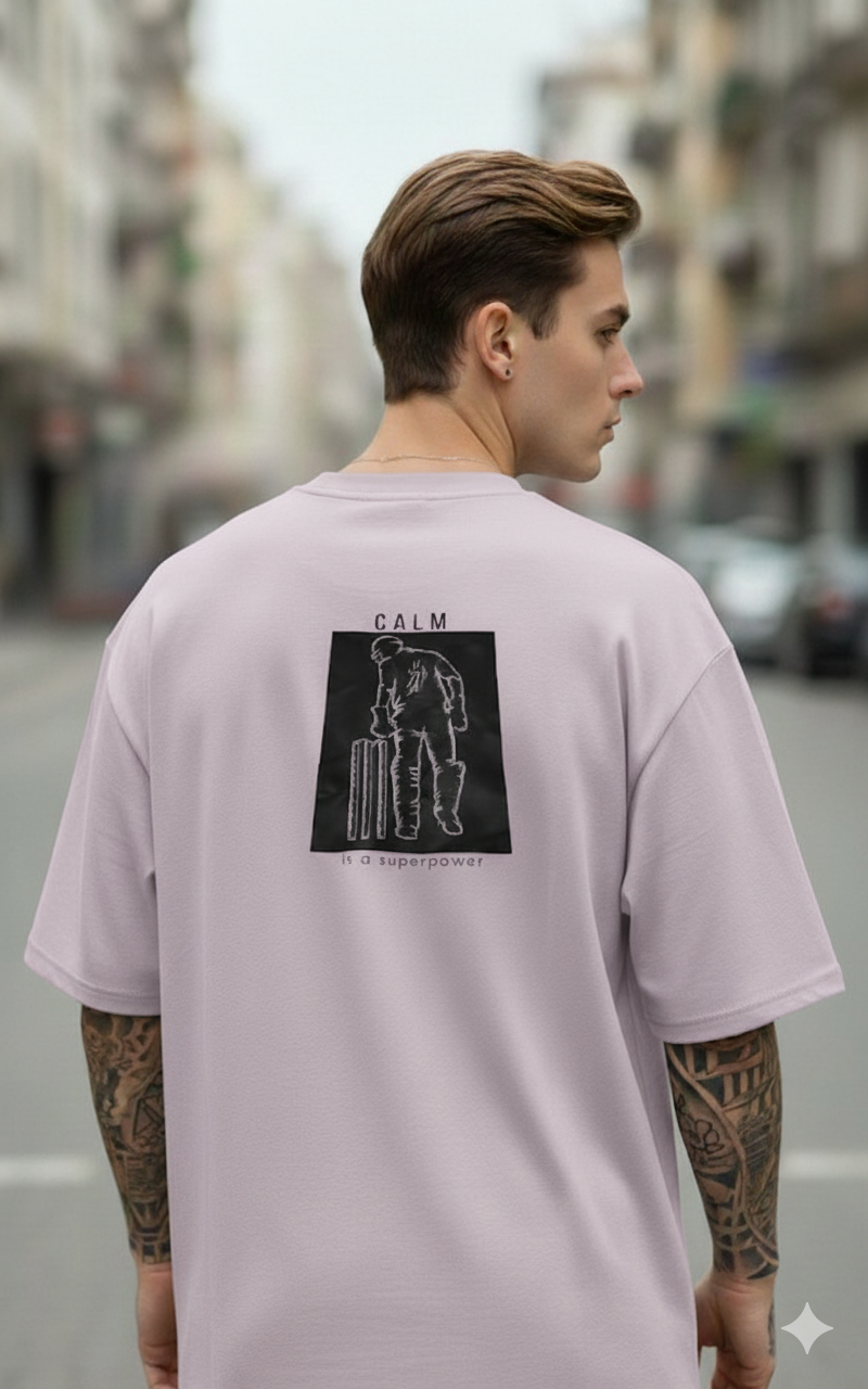 CALM PRINTED COTTON ROUND NECK OVERSIZE T-SHIRTS BACK