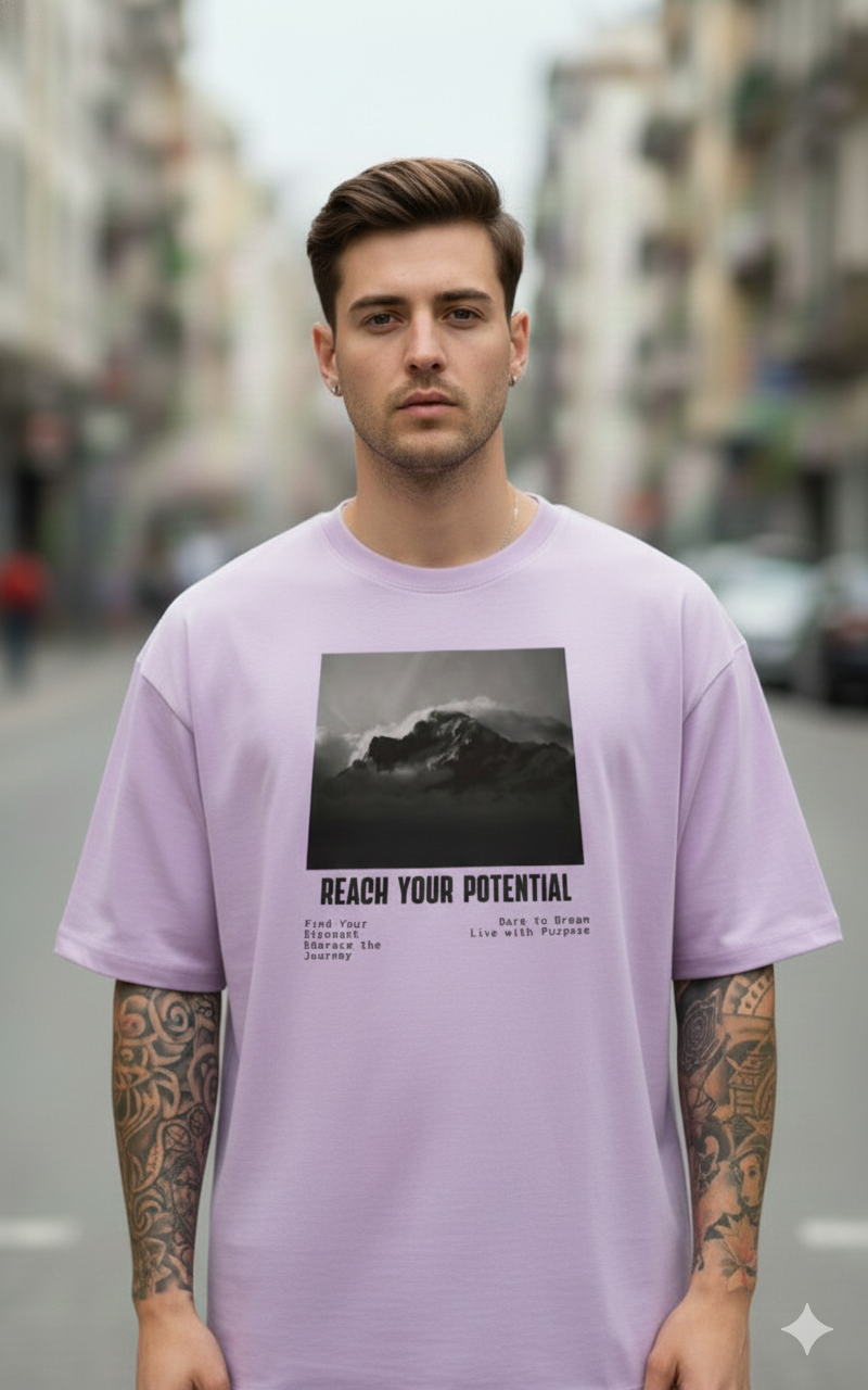 REACH YOUR POTENTIAL PRINTED COTTON ROUND NECK OVERSIZE T-SHIRTS