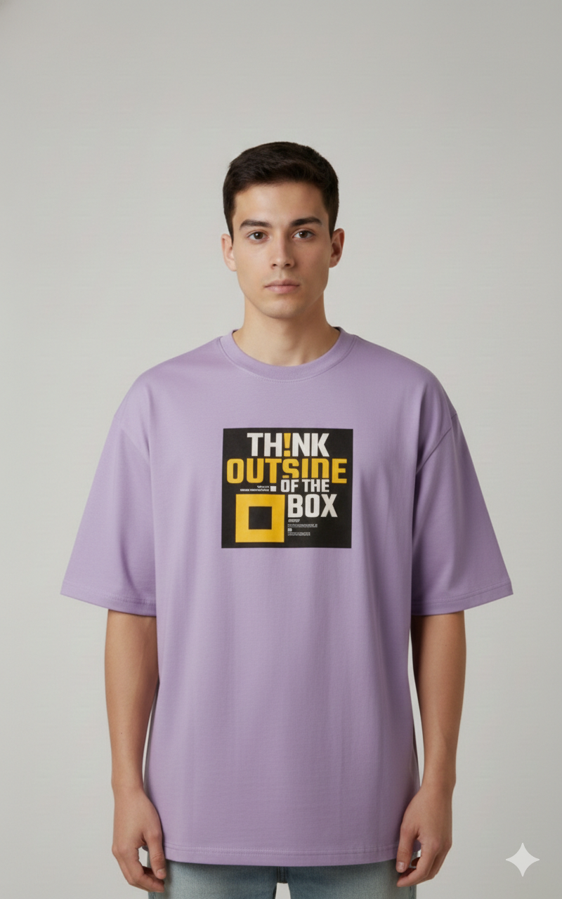 THINK OUTSIDE OF THE BOX PRINTED COTTON ROUND NECK OVERSIZE T-SHIRTS