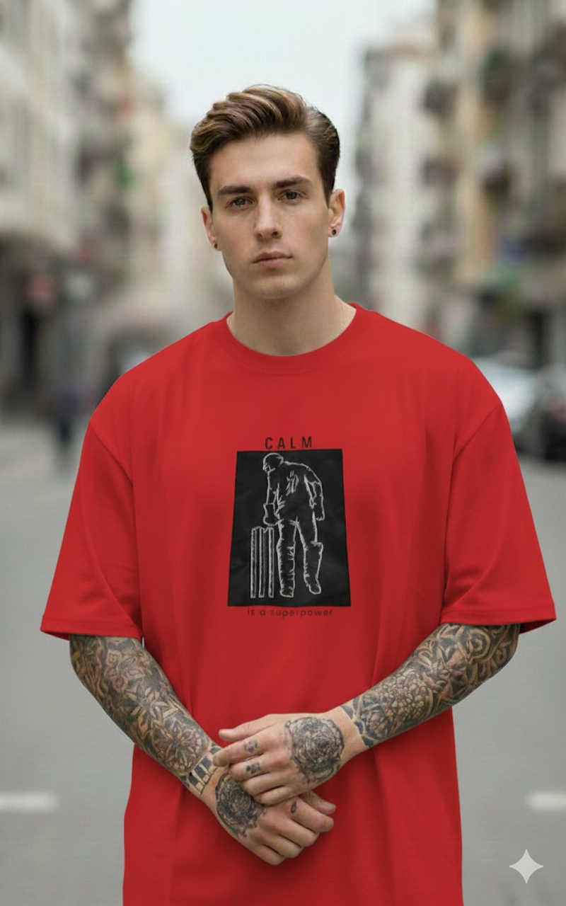 CALM PRINTED COTTON ROUND NECK OVERSIZE T-SHIRTS