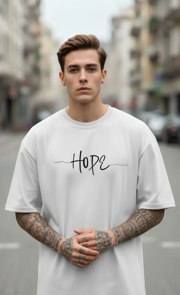 HOPE PRINTED COTTON ROUND NECK OVERSIZE T-SHIRTS