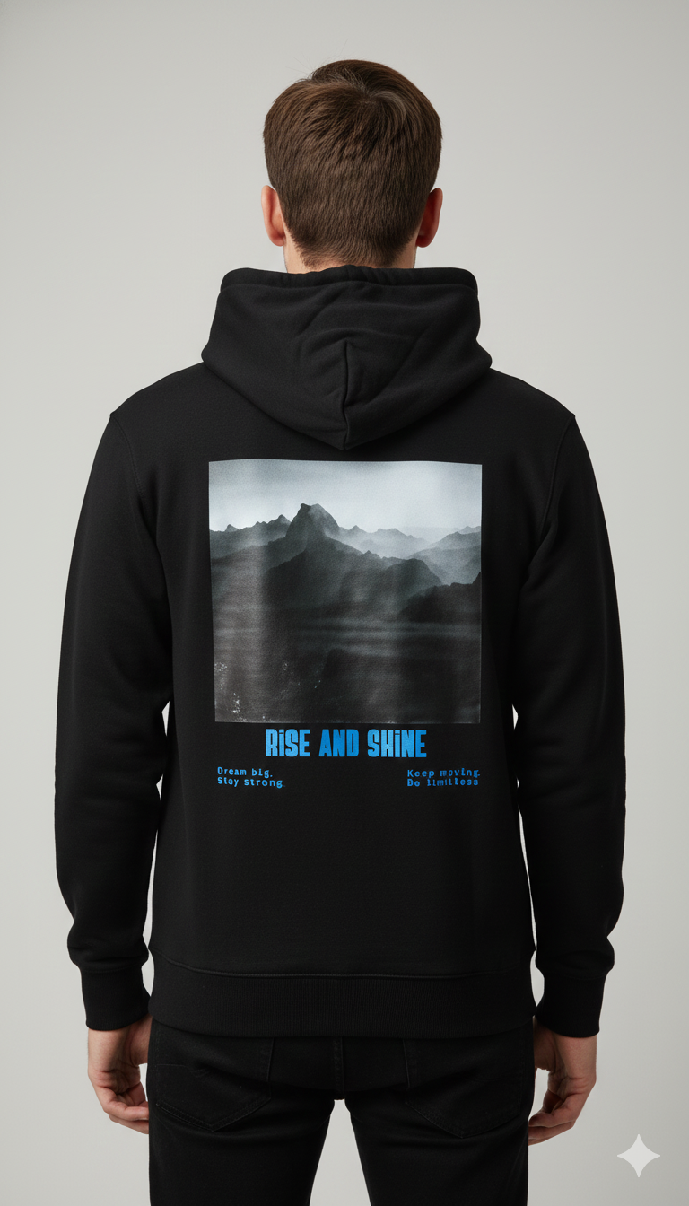 RISE AND SHINE PRINTED COTTON HOODIES 300 GSM