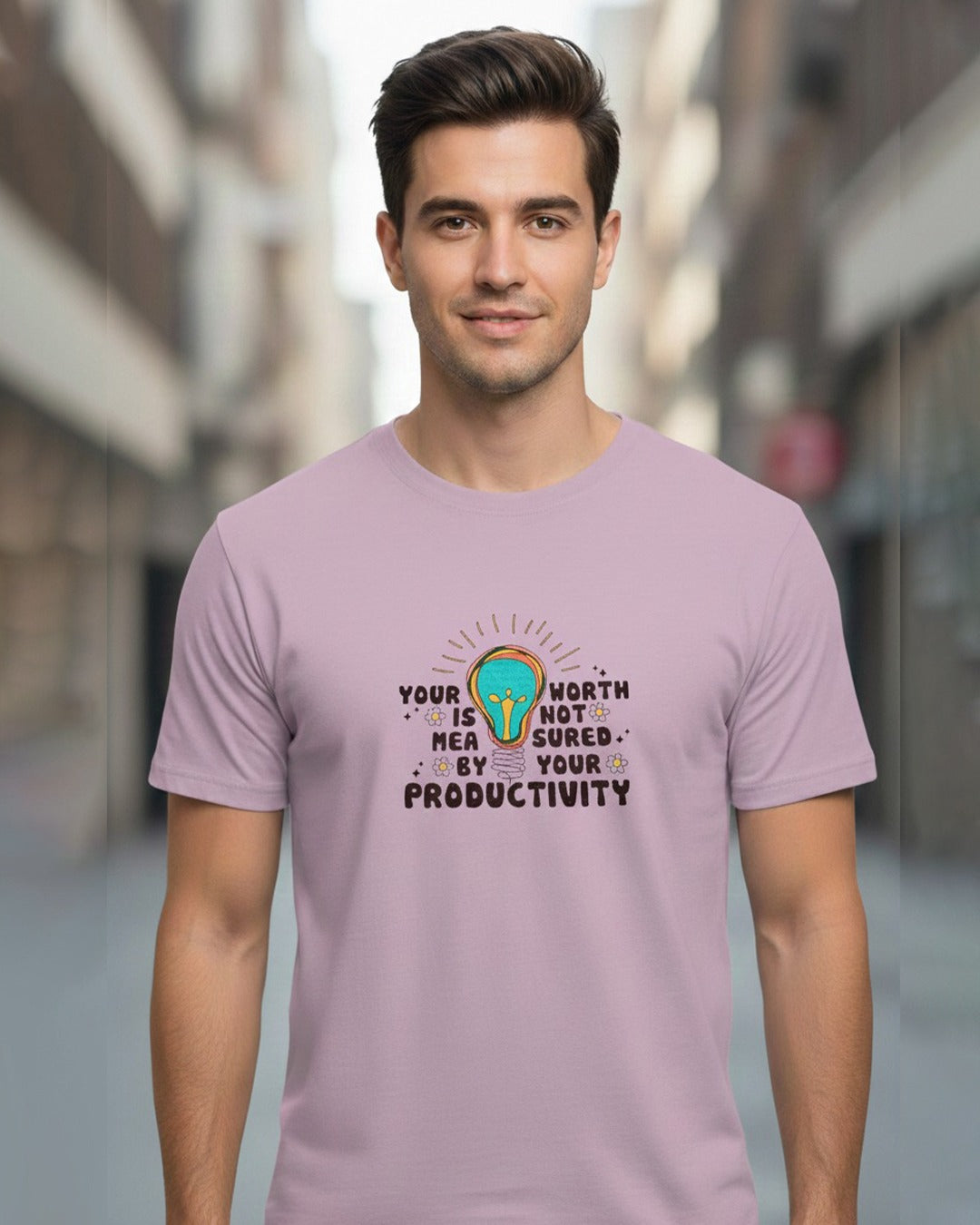 YOUR WORTH IS NOT MESSURED PRINTED COTTON ROUND NECK T-SHIRT