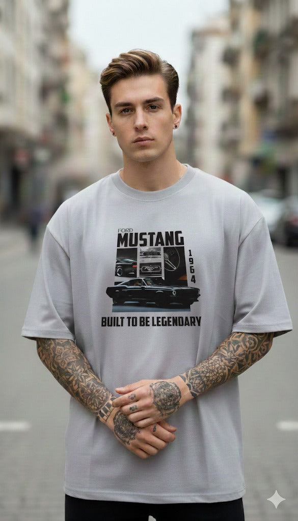MUSTANG PRINTED COTTON ROUND NECK OVERSIZE T-SHIRTS