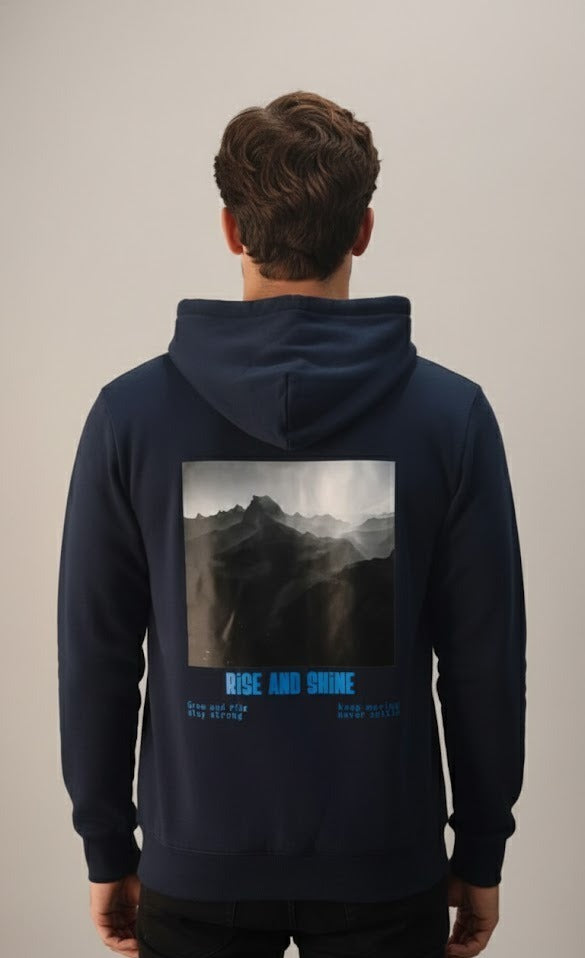 RISE AND SHINE BLUE PRINTED POLYCOTTON HOODIES