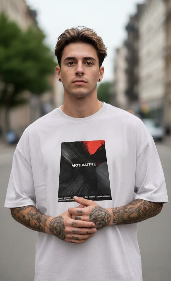 MOTIVATINE PRINTED COTTON ROUND NECK OVERSIZE T-SHIRTS