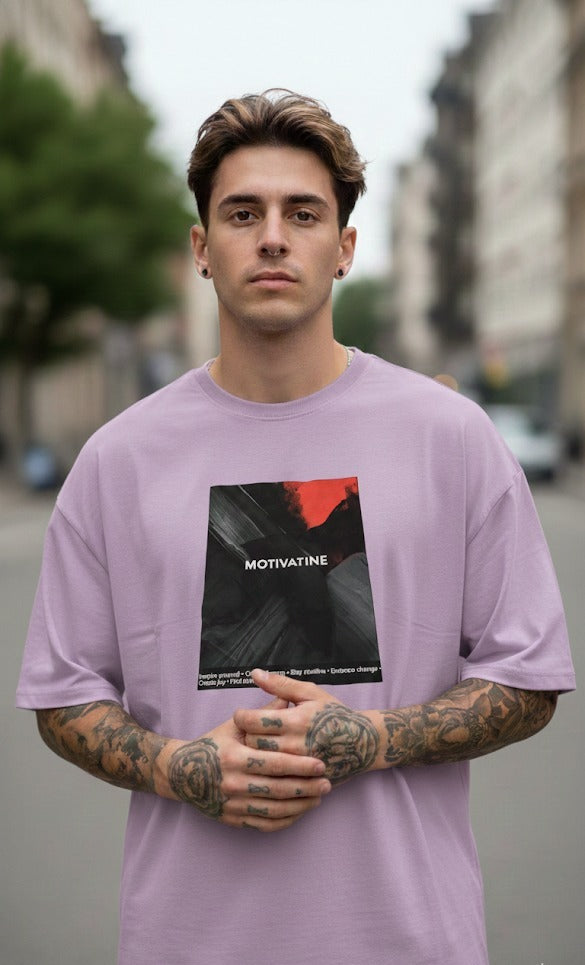 MOTIVATINE PRINTED COTTON ROUND NECK OVERSIZE T-SHIRTS