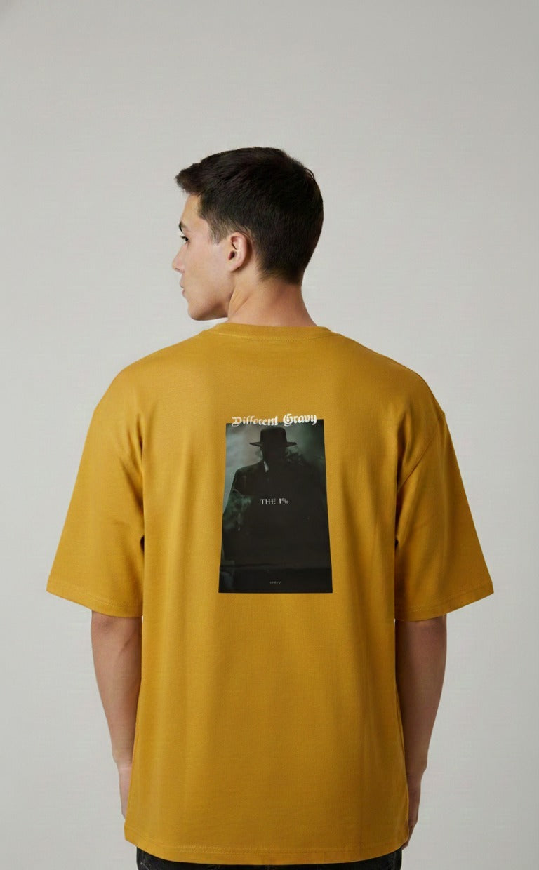 DIFFERENT GRAVY 1% PRINTED COTTON ROUND NECK OVERSIZE T-SHIRTS BACK