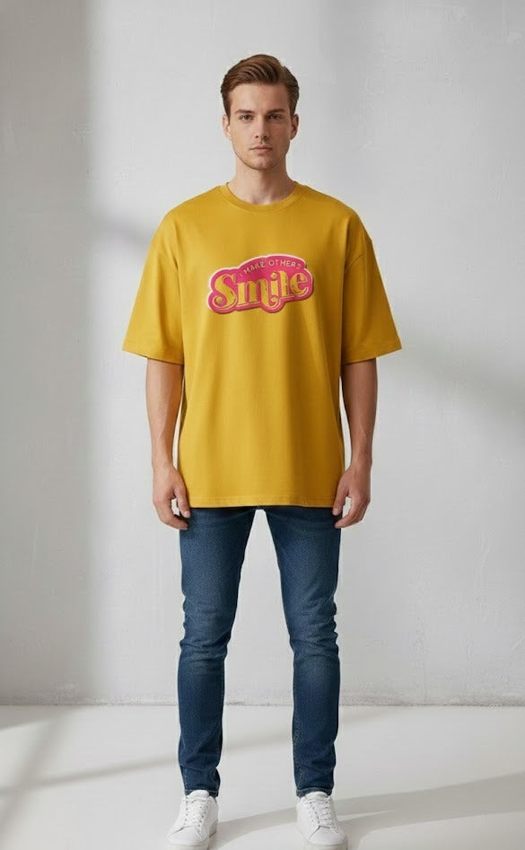 I MAKE OTHERS SMILE PRINTED COTTON ROUND NECK OVERSIZE T-SHIRTS