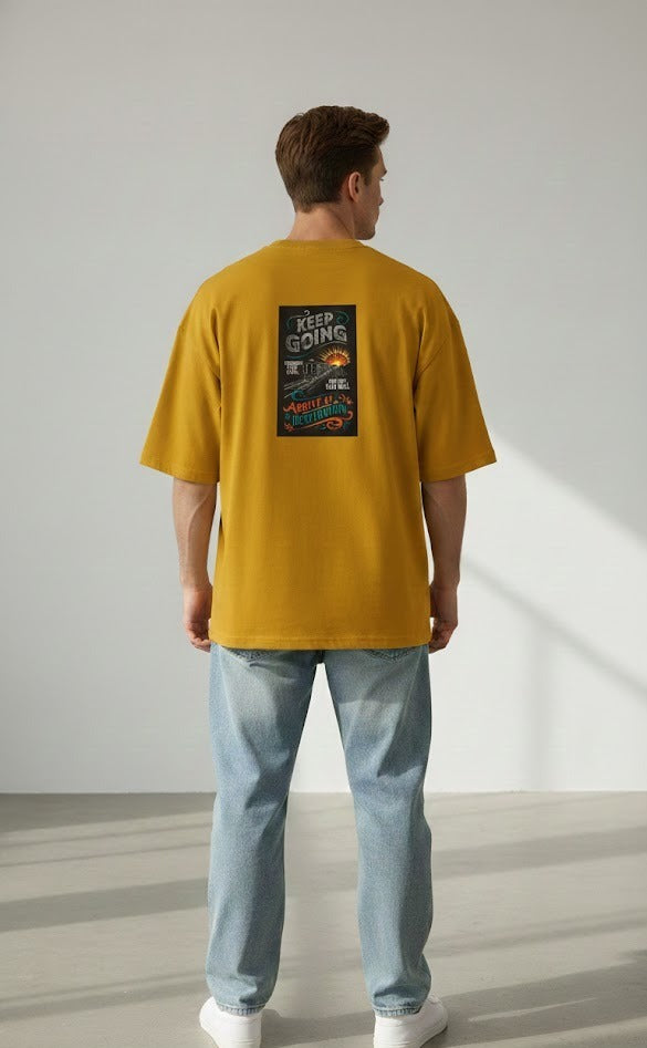 KEEP GOING PRINTED COTTON ROUND NECK OVERSIZE T-SHIRTS BACK