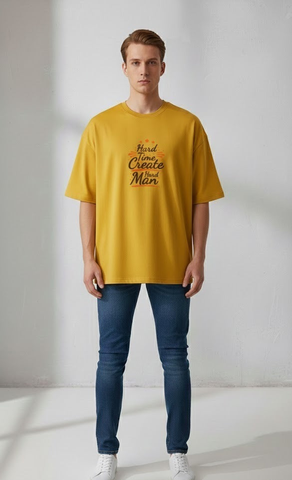HARD TIME CREATE HARD MAN PRINTED COTTON ROUND NECK OVERSIZE T-SHIRTS