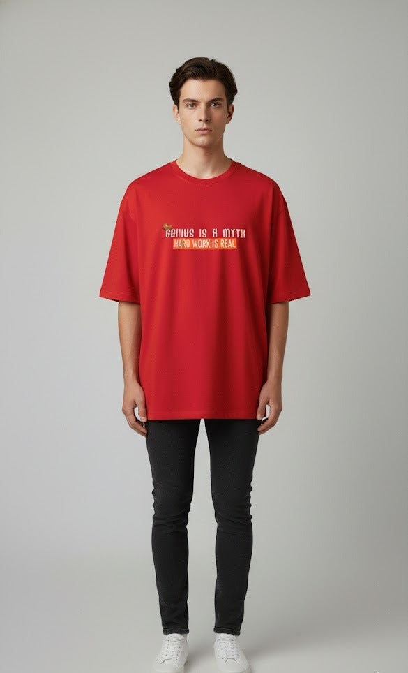 GENIUS IS A MYTH HARD PRINTED COTTON ROUND NECK OVERSIZE T-SHIRTS