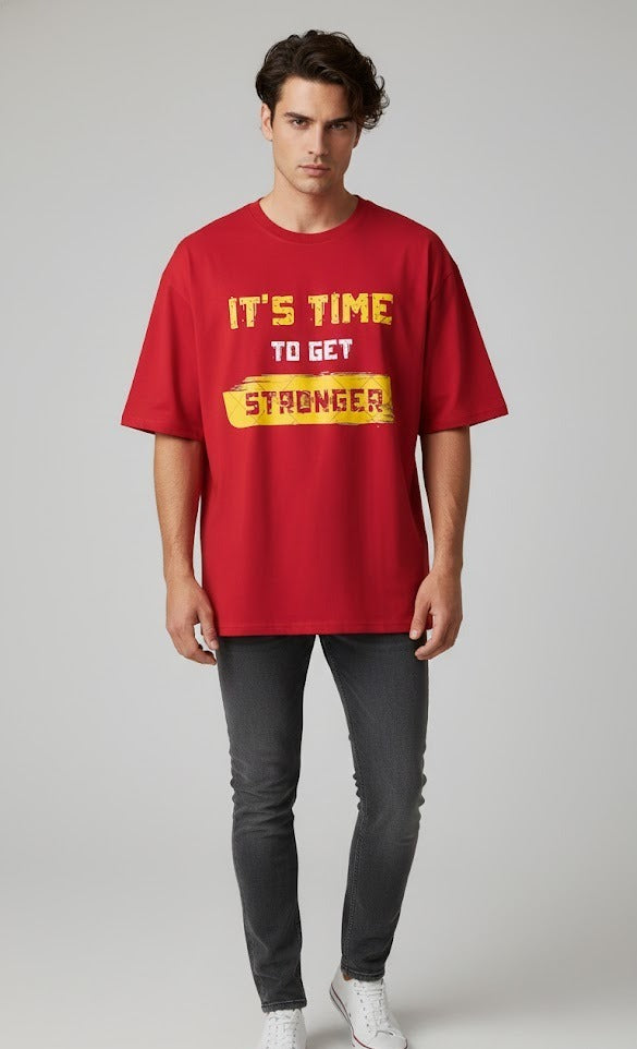 ITS TIME TO GET STRONGER PRINTED COTTON ROUND NECK OVERSIZE T-SHIRTS