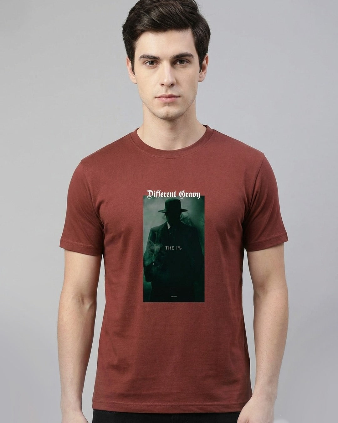 DIFFERENT GRAVY 1% PRINTED COTTON ROUND NECK T-SHIRT