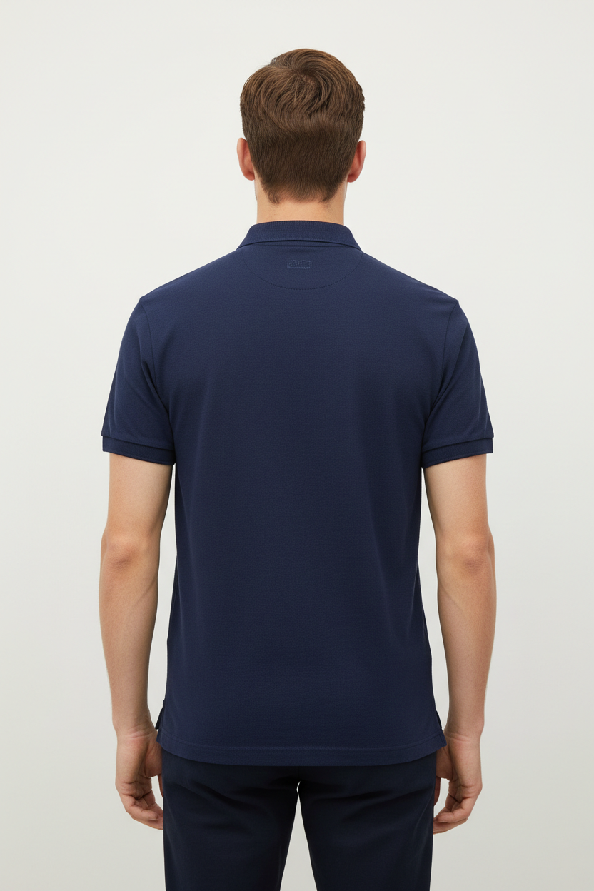 i want a 363769 color blue t-shirt polo and a model wearing it back side full screen